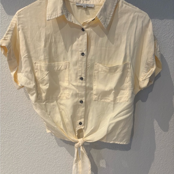 Love Tree Tops - Love Tree Light Yellow Button-Up Tie-Front Top